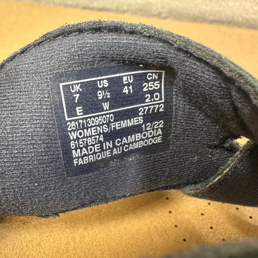 Clarks Wedge Sandals Womens 9.5W Navy Blue Cork Platform Slingback Comfort Shoes
